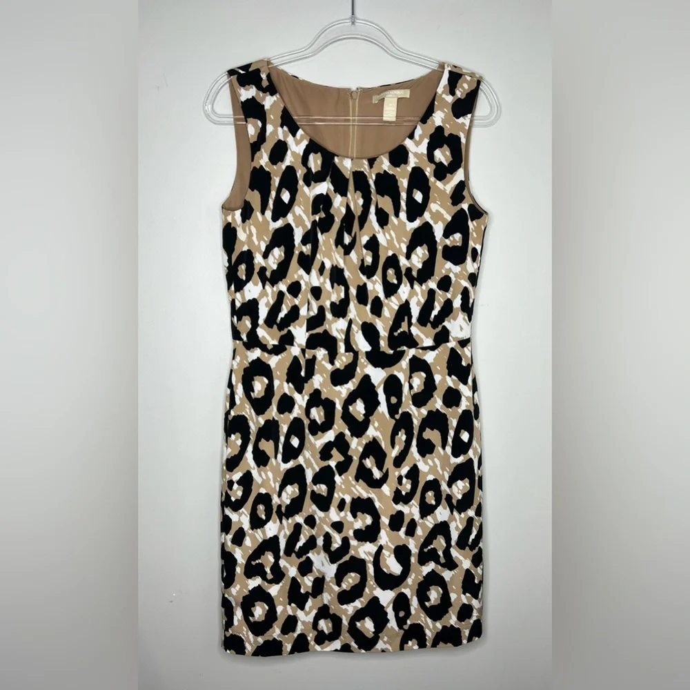Banana Republic cheetah/leopard print black/tan/white dress. Size - 10. Pleats. - Picture 1 of 5